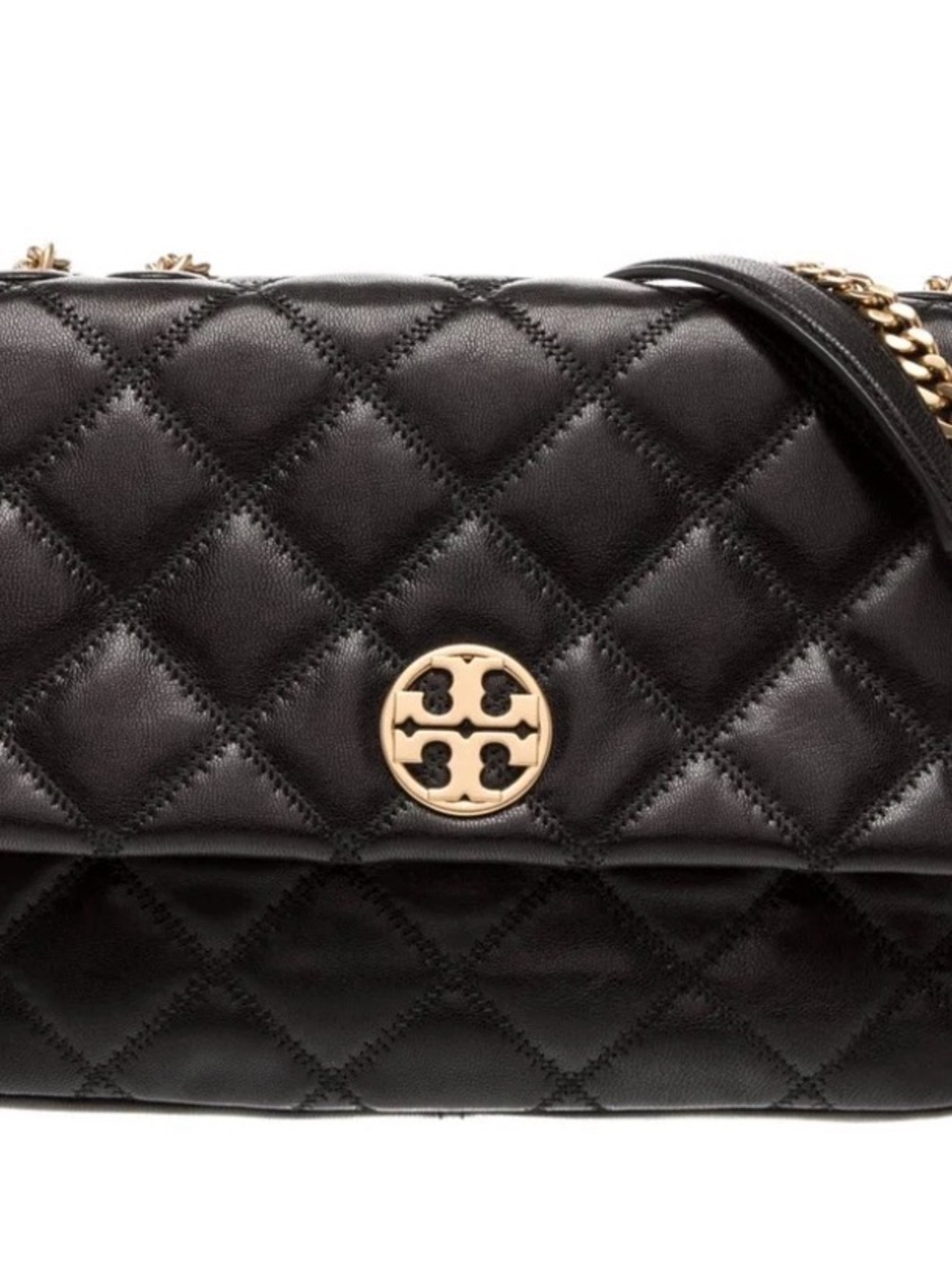 Tory Burch Black Quilted Leather Crossbody with Gold Logo